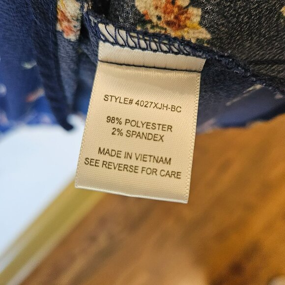 Always Indigo Navy Floral Long Sleeve Button-Down Dress 2X Whimsey print - Picture 4 of 7